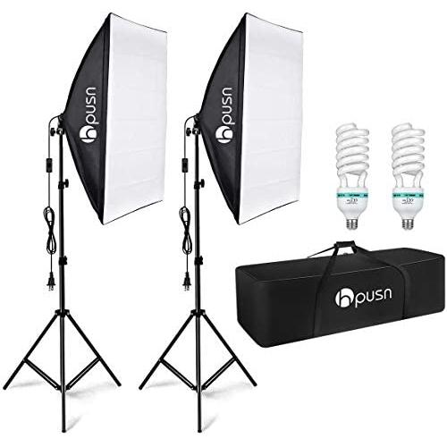 HPUSN Softbox Lighting Kit Professional Studio Photography Continuous Equipment with 85W 5500K E27 Socket Light and 2 Reflectors 50 x 70 cm and 2 Bulbs for Portrait Product Fashion Photography