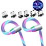 eLUUGIE 2 Packs Magneitc 3 in 1 Charger Cord LED Flowing Magnetic Charger Cable Light Up 3 in 1 USB Cable Compatible with Phone 11 Pro Max/XR/8 Plus/Galaxy Note 10 Plus/Android i-O-S (Colorfull)