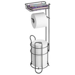 mDesign Freestanding Metal Wire Toilet Paper Roll Holder Stand and Dispenser with Storage Shelf for Cell, Mobile Phone - Bathroom Storage Organization - Holds 3 Mega Rolls - Graphite Gray