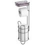 mDesign Freestanding Metal Wire Toilet Paper Roll Holder Stand and Dispenser with Storage Shelf for Cell, Mobile Phone - Bathroom Storage Organization - Holds 3 Mega Rolls - Graphite Gray