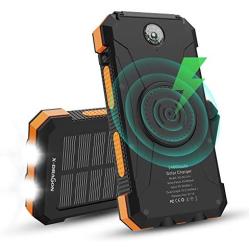 Solar Power Bank, X-DRAGON 24000mAh Qi Wireless Portable Charger External Battery Pack with Dual Input(USB C & MICRO), Dual Flashlight, Compass for iPhone, iPad, Samsung, Cellphones, Outdoors, Camping