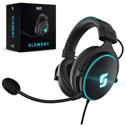 Sliq Gaming Element Elite Stereo Sound 53mm PC Gaming Headset/Headphone LED Edition for PC, Xbox One, PS4 - Detachable Microphone/Mic – Metal Frame - in-line Audio Controls – 3.5mm Jack