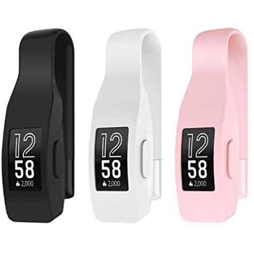 EEweca 3-Pack Clip for Fitbit Inspire or Inspire HR Holder Accessory, Black + White + Soft Pink