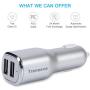 Tranesca 4.8A/24W 2 USB Port Car Charger Compatible with iPhone X 8 7 6S 6 Plus, 5 SE 5S 5 5C, Samsung Galaxy S9 S8 S7 S6 Edge, Note 8 4, LG G6 G5 V10 V20, HTC,Nexus, iPad Pro and More-Silver