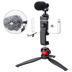 EACHSHOT Microphone for iPhone with Tripod, Recording Equipment with External Videomic Shotgun Mic and Stand for Android Cell Phone Vlog Filming, Smartphone Vlogging Kit for YouTube TikTok Live Video