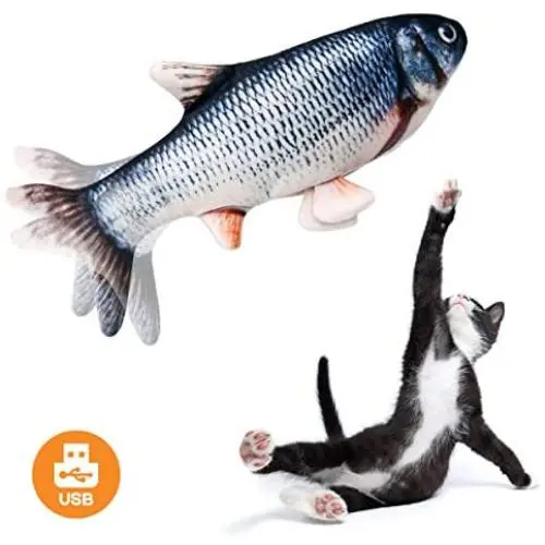 Beewarm Electric Flopping Cat Kicker Fish Toy, Realistic Flopping Fish, Wiggle Fish Catnip Toys, Motion Kitten Toy, Plush Interactive Cat Toys, Fun Toy for Cat Exercise