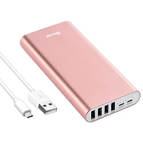 Portable Charger, BONAI 20000mAh Power Bank, Aluminum Polymer External Battery Pack, 4.0A Max Input 4-Port Output Compatible with iPhone X XS Max XR 8 7 6s Plus Galaxy S8 S7+ Note 8 -Rose Gold