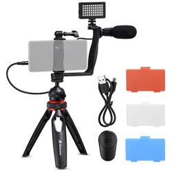 Powerextra Smartphone Video Stabilizer Rig Kit with Microphone + Light Diffuser + Mini Tripod for iPhone Samsung Huawei Nikon Sony Fujifilm Fit for Most Phones and Cameras