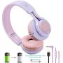 Riwbox WT-7S Bluetooth Headphones Light Up, Foldable Stero Wireless Headset with Microphone and Volume Control for PC/Cell Phones/TV/iPad (Purple)