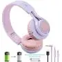 Riwbox WT-7S Bluetooth Headphones Light Up, Foldable Stero Wireless Headset with Microphone and Volume Control for PC/Cell Phones/TV/iPad (Purple)
