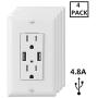 ECOELER 4.8A High Speed Dual USB Wall Outlet, 15A Tamper Resistant Wall Socket USB Outlet,Child Proof Safety,Wall Plate Included, UL Listed Pack of 4