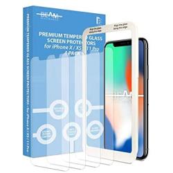 Beam Electronics Screen Protectors (4 Pack) for iPhone X, iPhone XS, iPhone 11 Pro [NOT for iPhone 11] Tempered Glass Screen Protector- 99% Touch Accurate with Easy Installation Tray and Accessories