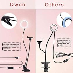 QWOO 6 Selfie Ring Light with Phone Holder, Flexible Cell Phone Stand and Desk Clamp LED Light for Live Streaming Video Recording