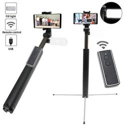 TDRFORCE 63 Inch Super Long Extendable Selfie Stick with Bluetooth Wireless Remote and Tripod with Live Fill Light（16 Lights）