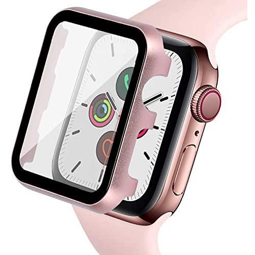 Ritastar Bumper Case for Apple Watch Screen Protector 40 mm with Metal Cover,HD Clear High Sensitive Screen Response,Bubble-Free,Protective PET Film,Full Coverage for iWatch Series 5 4 Women,Rose Pink
