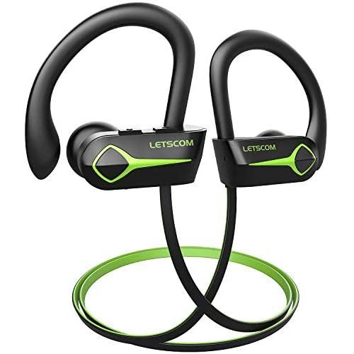 Letscom Bluetooth Headphones, 15Hrs Playtime Wireless 5.0 Earbuds IPX7 Waterproof Sport Running in-Ear Headsets w/Mic Stereo Sound Noise Cancelling for Work Home Office