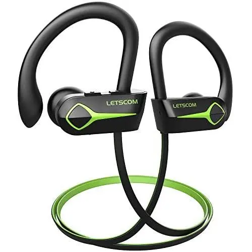Letscom Bluetooth Headphones, 15Hrs Playtime Wireless 5.0 Earbuds IPX7 Waterproof Sport Running in-Ear Headsets w/Mic Stereo Sound Noise Cancelling for Work Home Office
