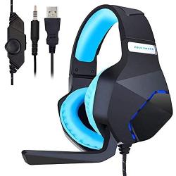 PC Gaming Headset for PS4 Xbox One, Onikuma 3.5mm Stereo USB LED Headphones with Omnidirectional Microphone, Volume Control for Computer Laptop Mac Playstation 4 by YSSHUI-Black + Blue