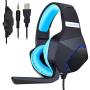 PC Gaming Headset for PS4 Xbox One, Onikuma 3.5mm Stereo USB LED Headphones with Omnidirectional Microphone, Volume Control for Computer Laptop Mac Playstation 4 by YSSHUI-Black + Blue