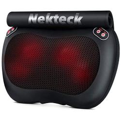 Nekteck Shiatsu Back and Neck Massager, Deep Tissue Kneading Massge Pillow with Soothing Heat for Shoulders, Lower Back, Calf, Feet, Use at Home, Office and Car