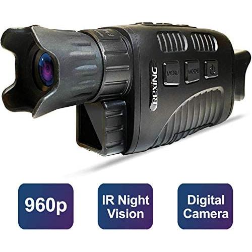 Rexing B1 Basic Night Vision Goggles/Monoculars w/1.5“ LCD Screen, Infrared (IR) Digital Camera, Binoculars with Dual Photo + Video Recording for Outdoor Hunting, Camping, Bird watching & Surveillance
