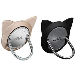 Cat Phone Ring Holder for Magnetic Car Mount, Phone Finger Ring for Magnet Mount, Finger Ring Stand Compatible for iPhone XS/XS Max/XR (2 Pack, Black/Gold)