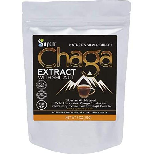 Sayan Siberian Chaga Mushroom Extract with Shilajit Powder 4Oz/113g –Powerful Antioxidant Fulvic Acid Supplement –Immune System Health Booster, Inflammation Reduction