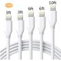 iPhone Charger Cable Sharllen Lightning Cable 5 Pack[3/3/6/6/10FT] Fast Charging Cords Syncing Extra Long USB iPhone Charging Cable Compatible iPhone 11/ XS/Max/XR/X/8/8P/7/7P/6/iPad/iPod White