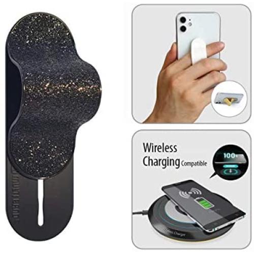 MOMOSTICK_MULTI BAND: Phone Grip/Stand/Holder | Phone Accessories | Phone Handle | Phone Strap | Finger Grip for All Smartphones, Pearl Glitter - Black