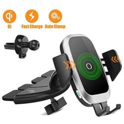 Wireless Car Charger, Mobile Phone Holder Air Vent CD Slot Phone Mount Qi Cell Phone Fast Charging Auto Clamping Car Mount Compatible with iPhone 11 Pro XR Xs X 8, Samsung Galaxy Note 9 S10 S9 S8 S7