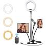 Hotches 8 LED Selfie Ring Light with Phone Holder & Tablet Holder & Microphone Holder Stand, 3 Lighting Modes and 10 Brightness Level for Makeup & YouTube Video & Live Stream