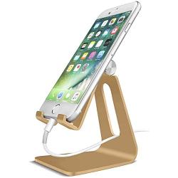POKANIC Cell Phone Stand Dock Holder Cradle Mount Organizer Charger StationTable, Desktop Bed Office School Kitchen Travel Foldable Portable Adjustable, Multi-Angle Aluminum Non-Slip, Kids (Gold)