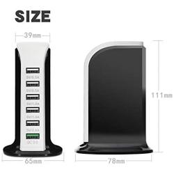 Quick Charge 3.0 USB Wall Charger 6 Ports QC 3.0 Desktop USB Hub Charging Station,Travel Charger Fast Charging Compatible with Phones,Tablets,Smartphones and More（Black+White）