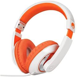 Rockpapa On Ear Stereo Headphones Earphones for Adults Kids Childs Teens, Adjustable, Heavy Deep Bass for iPhone iPod iPad MacBook Surface MP3 DVD Smartphones Laptop (White/Orange)