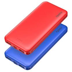 2-Pack Miady 10000mAh Dual USB Portable Charger, Fast Charging Power Bank with USB C Input, Backup Charger for iPhone X, Galaxy S9, Pixel 3 and etc (Red & Blue) …