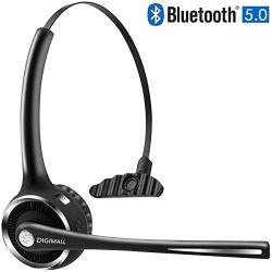 DIGMALL Bluetooth 5.0 Headset for Cell Phones, Trucker Wireless Headset w/Mic, Noise Cancelling on-Ear Bluetooth Headphones for Office PC Skype Call Center, 15H Clear Talk & Music Mute On/Off