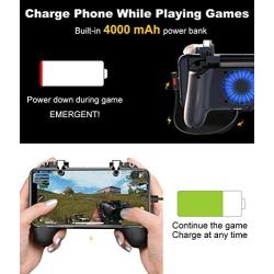 Mobile Controller with Power Bank Cooling Fan for PUβG, YONWIN L1R1 Game Trigger Joystick Gamepad Grip Remote for 4-6.5" Android IOS Phone - Latest Version Blue Light 4000mAh (Renewed)