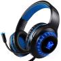 Pacrate Gaming Headset for PS4 PC Xbox One Headset with Microphone Noice Cancelling Stereo Surround Sound Headphone with LED Light Intense Bass for PC Laptop Mac (Black Blue)