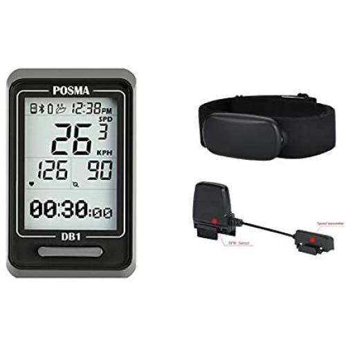   POSMA  DB1 Bluetooth Cycling Bike Computer Dual Mode BCB30 Speed Cadence Sensor BHR30 Heart Rate Monitor Value Kit - Link with Smartphone iPhone