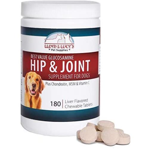 Best Value Glucosamine for Dogs Hip and Joint Supplement with Chondroitin MSM and Vitamin C, 60 or 180 Chewable Liver-Flavored Tablets