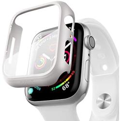 pzoz Compatible Apple Watch Series 5 / Series 4 Case with Screen Protector 44mm Accessories Slim Guard Thin Bumper Full Coverage Matte Hard Cover Defense Edge for Women Men New Gen GPS iWatch (White)