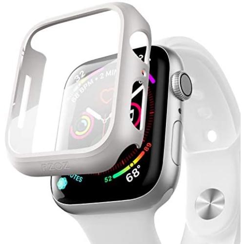 pzoz Compatible Apple Watch Series 5 / Series 4 Case with Screen Protector 44mm Accessories Slim Guard Thin Bumper Full Coverage Matte Hard Cover Defense Edge for Women Men New Gen GPS iWatch (White)