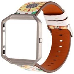 Women Flower Watch Strap for Fitbit Blaze Bands, Soft Leather Replacement Wristband Bracelet with Metal Frame for Fitbit Blaze Smart Fitness Watch