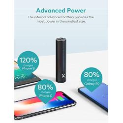 Lipstick Portable Charger 3350mAh Xcentz, Compact External Battery Premium Aluminum with Flashlight Pocket Power Bank Phone Charger for iPhone 11, 11 Pro, Xs, X, 8, Android Smartphone(Black)