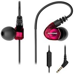 ROVKING Wired Over Ear Sport Earbuds, Sweatproof in Ear Headphones for Running Gym Workout Exercise Jogging, Noise Isolating Earhook Earphones Ear Buds with Mic for Cell Phones MP3 Laptop, Wine Red