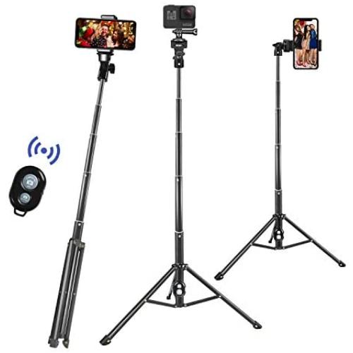 57-inch Phone Tripod Stand, Extendable Cell Phone Selfie Stick, Compatible with iPhone, Android, DSLR, Action Camera.Includes Wireless Remote, Cell Phone Holder and Gopro Adapter, Travel Lightweight