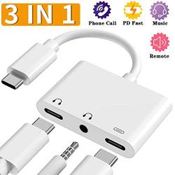 USB C Headphone Adapter, 3.5mm and Type C Digital Smart DAC Chip Audio Jack Splitter & 1 Charger, 3 in 1 Type C Charger Compatible for iPad Pro, Google Pixel, Samsung Note 10/10+, Huawei USB C Phone