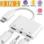 USB C Headphone Adapter, 3.5mm and Type C Digital Smart DAC Chip Audio Jack Splitter & 1 Charger, 3 in 1 Type C Charger Compatible for iPad Pro, Google Pixel, Samsung Note 10/10+, Huawei USB C Phone