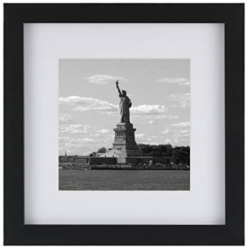 ONE WALL Tempered Glass 1PCS 8x8 Picture Frame with Mats for 5x5, 4x4 Photo, Black Wood Frame for Wall and Tabletop - Mounting Hardware Included