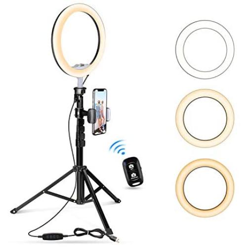 10.2" Selfie Ring Light with Tripod Stand & Cell Phone Holder for Live Stream/Makeup, UBeesize Mini Led Camera Ringlight for YouTube Video/Photography Compatible with iPhone Android (Black)